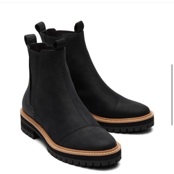 Toms Dakota Black Water Resistant Pull On Ortholite Lug Sole Chelsea Boots 8.5 - Picture 3 of 7